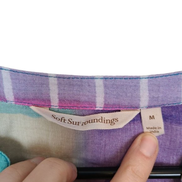 Soft Surroundings Blouse Tunic Top Painterly Plaid Shirt Multicolor Womens M - Picture 7 of 9